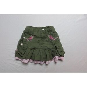 Gymboree Girls Sz 6 Olive Green Corduroy Floral Skirt Pink Ruffle Trim